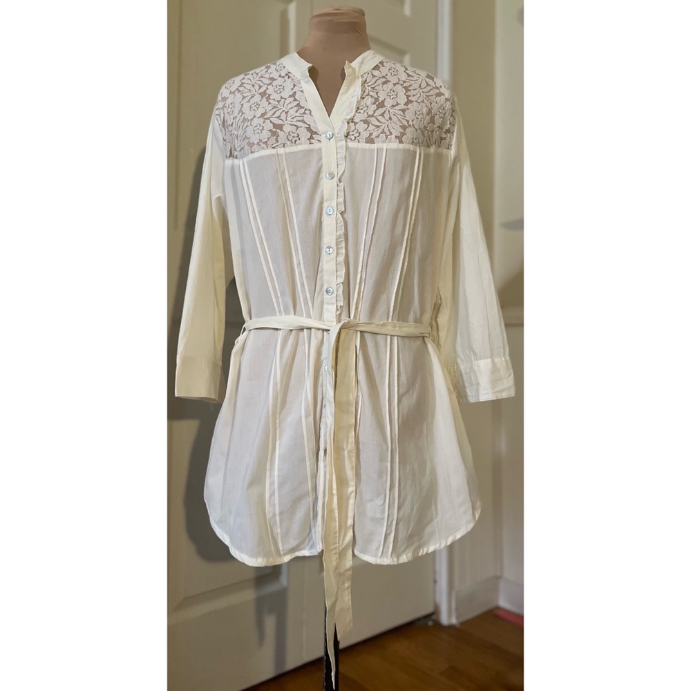 NWT! Art and Soul Lace Button Up Shirt with Sash